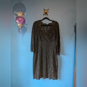 MARINA Black Sequin Lace Dress